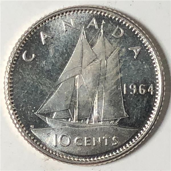 Canadian .10 Cent Dime 1964 UNC Heavy Cameo