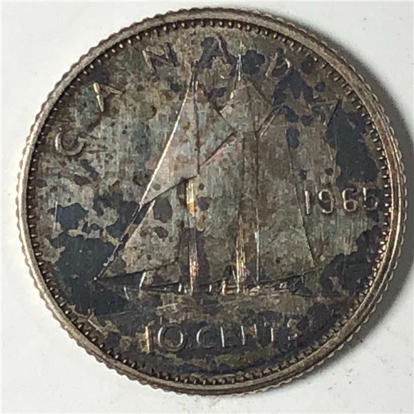 Canadian .10 Cent Dime 1965 Rainbow Tonning