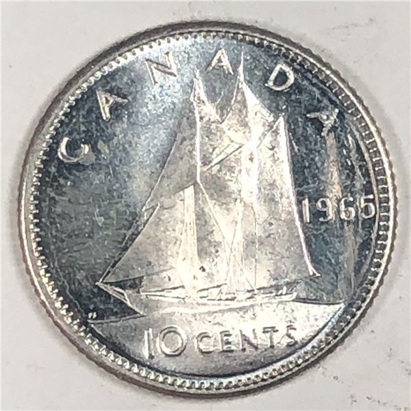 Canadian .10 Cent Dime 1965 UNC Heavy Cameo