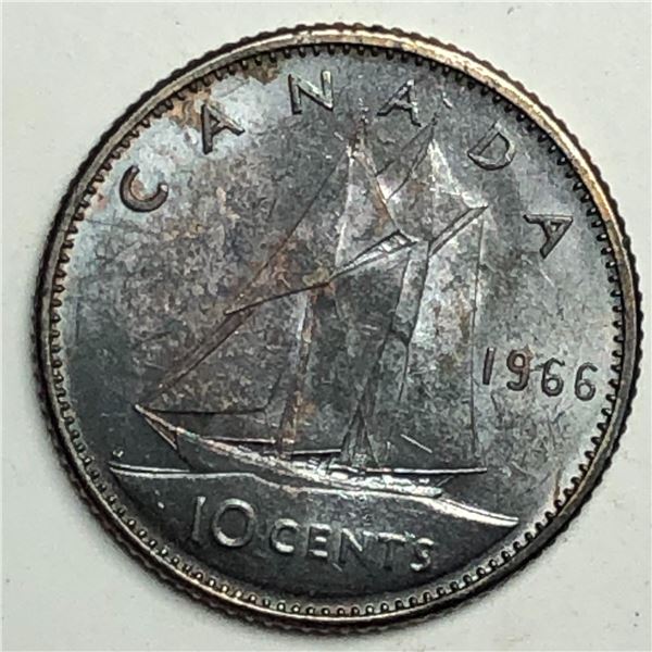 Canadian .10 Cent Dime 1966 Rainbow Tonning