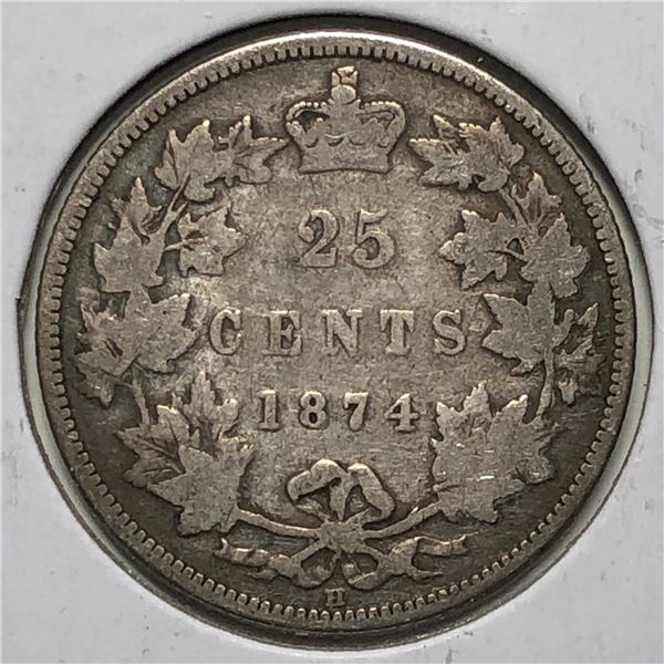 1874 Queen Victoria 25 Cents vg