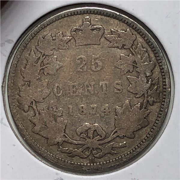 1874 Queen Victoria 25 Cents g