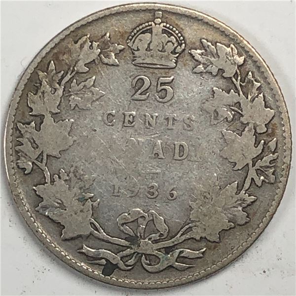 1936 King George V 25 Cents G+ Nice Toning