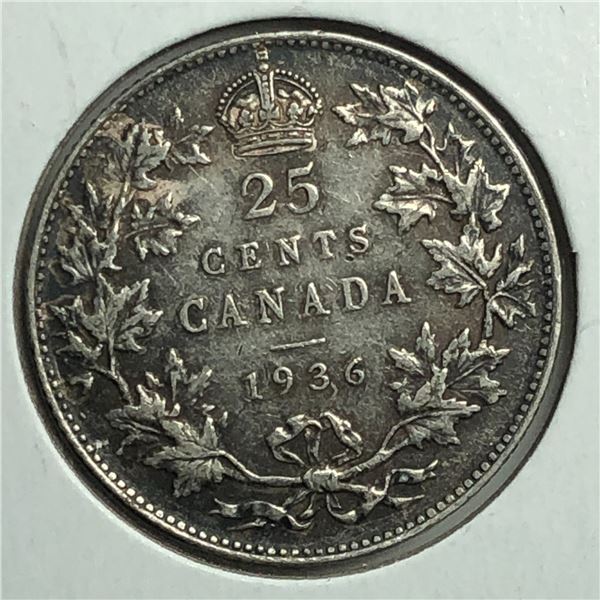 1936 BAR King George V 25 Cents EF Nice Toning