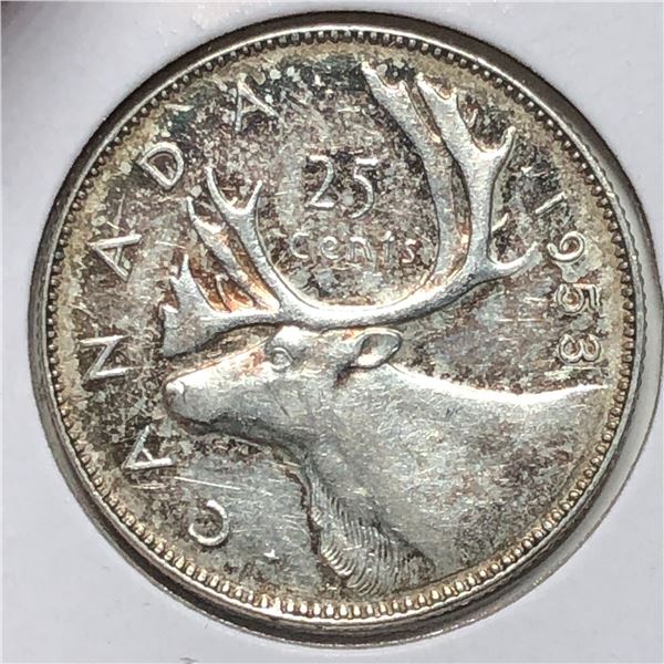 1953 LD NSF Queen Elizabeth 25 Cents AU++