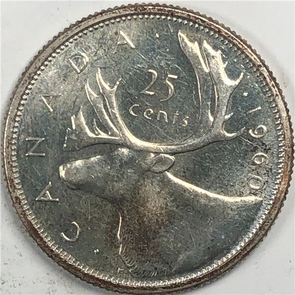 1960 Queen Elizabeth 25 Cents Choice BU