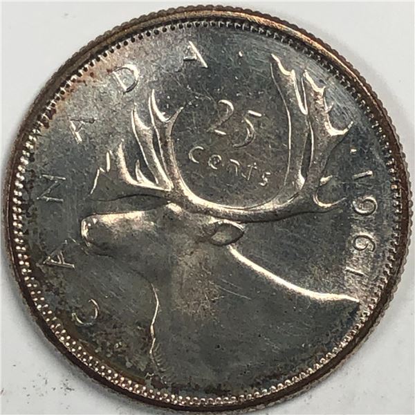 1961 Queen Elizabeth 25 Cents Choice BU