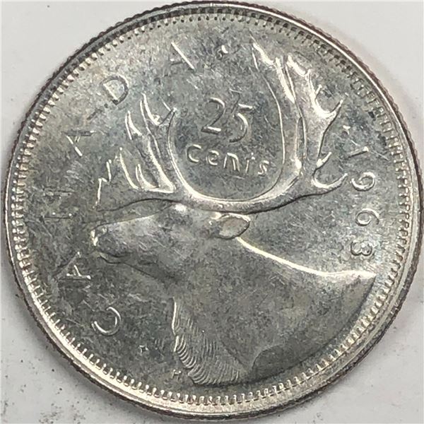 1963 Queen Elizabeth 25 Cents Choice BU