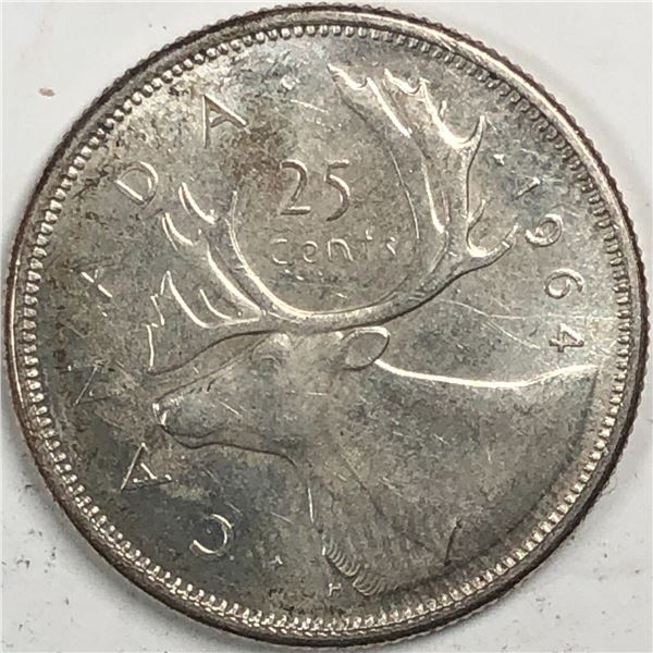 1964 Queen Elizabeth 25 Cents Choice BU