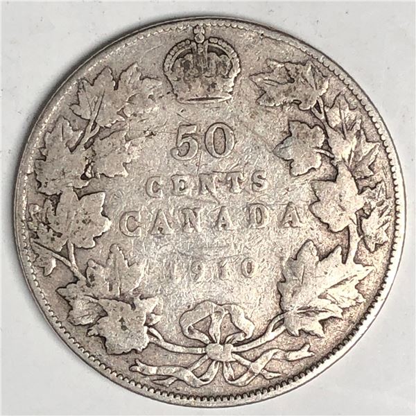 1910 King Edward VII 50 Cents VG++ Victorian Leaves