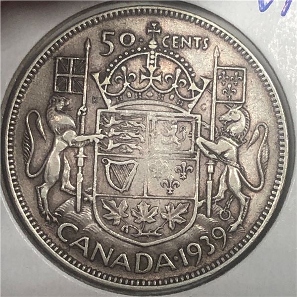 1939 King George VI 50 Cents VF+