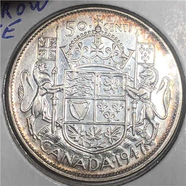 1947 Curved Right King George VI 50 Cents UNC