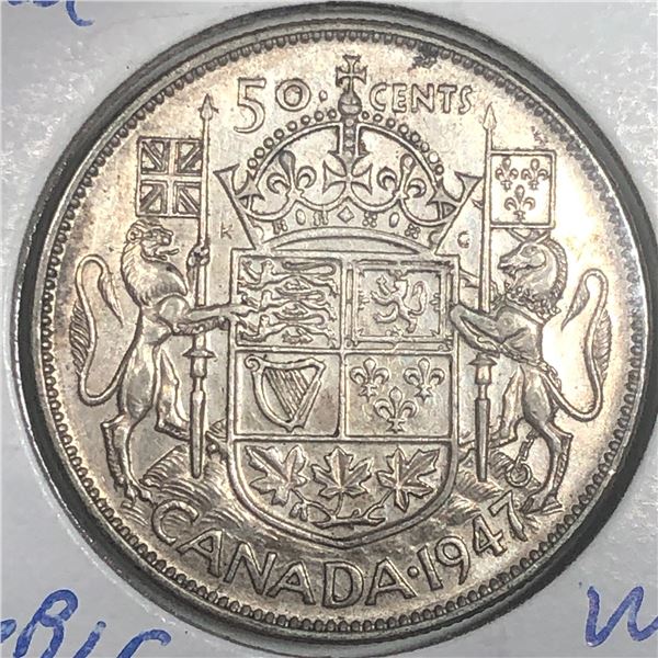 1947 Curved Right King George VI 50 Cents AU+