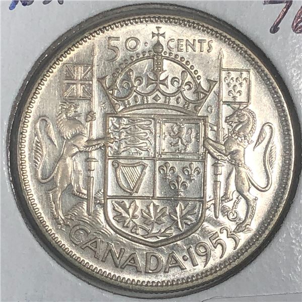 1953 Queen Elizabeth 50 Cents LDNSF VF++