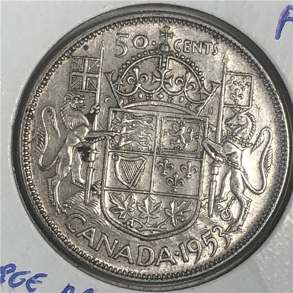 1953 Queen Elizabeth 50 Cents LDNSF