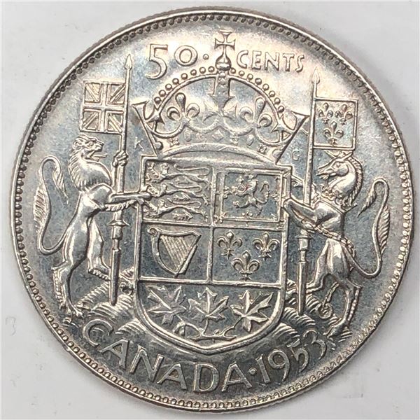 1953 Queen Elizabeth 50 Cents SD EF+