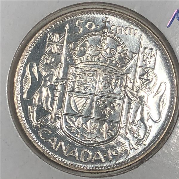 1954 Queen Elizabeth 50 Cents Choice UNC Blast White