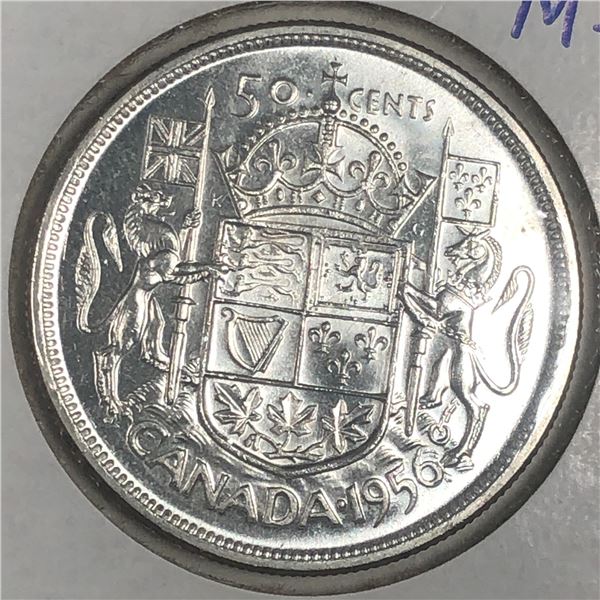 1956 Queen Elizabeth 50 Cents Choice BU