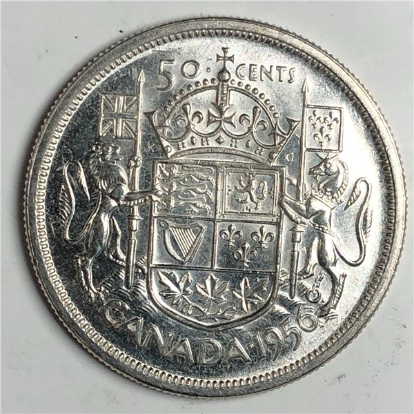 1956 Queen Elizabeth 50 Cents Choice BU