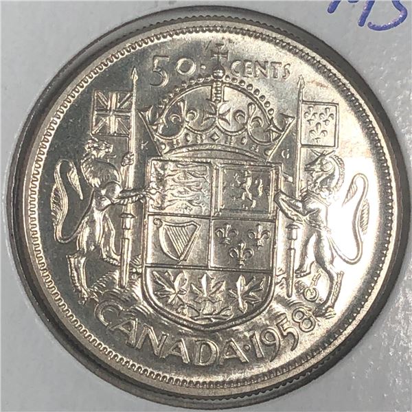 1958 Queen Elizabeth 50 Cents Choice BU