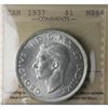 Image 3 : 1937 King George VI Canadian Silver Dollar Choice ICCS-MS-64