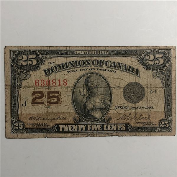 1923 25 Cent Shinplaster DC-24c Letter J Campbell/Clark