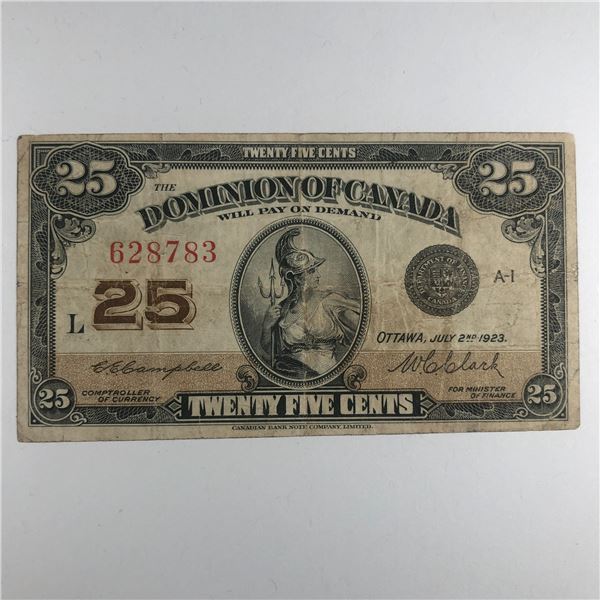 1923 25 Cent Shinplaster DC-24c Letter L Campbell/Clark