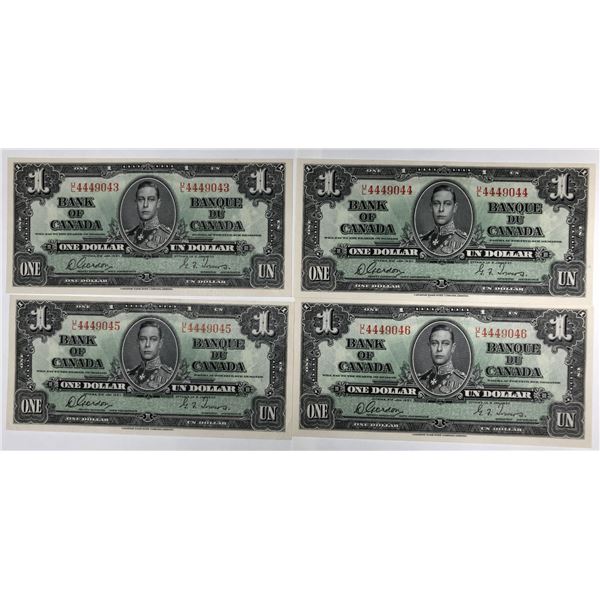 1937 $1 BC-21c Run of 4 Consecutive Notes Exquisit Example Hard and Rare Find