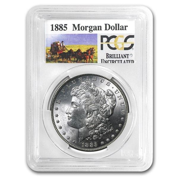 RARE 1885 Stage Coach Morgan Dollar BU PCGS