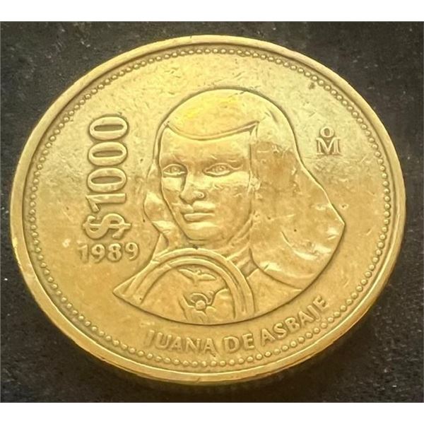 Rare! Mexico 1989 $1000 PESOS Coin (Famous Nun) Kim Juana De Asbaje Coat of Arms