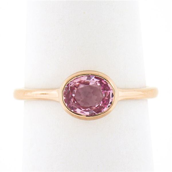 NEW 14k Rose Gold 1.29 ctw GIA Oval Orangy Pink Sapphire Bezel Solitaire Ring