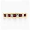 Image 4 : 18K Gold 0.88 ctw Alternating Square Step Cut Ruby & Diamond Channel Set Band Ri