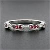 Image 2 : Unique 14k White Gold Round Ruby & Baguette Diamond Milgrain Stack Band Ring