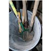 Image 3 : Rubbermain 20 gallon garbade can and assorted shovels and sledge hammers