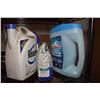 Image 1 : Mostly full 1 gallon container of Round-Up grass and weed control and a 1/2 bag of grass eed and a 1