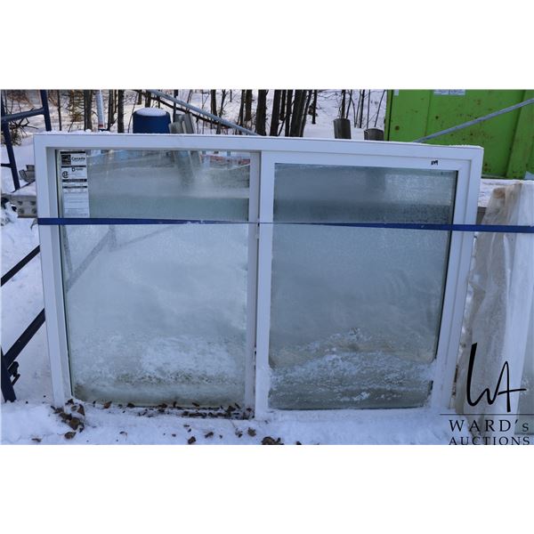 Durabuilt window, Glass dual pane solar block one space argon, 64.375" x 45"