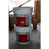 Image 1 : Two 3 gallon buckets of Trowel-on latex vinyl adhesive. One full, one half full.