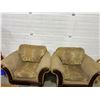Image 1 : 2 Oversized Upholstered Armchairs With Wooden Accents