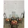 Image 1 : Glass Top Table With Metal Base & 4 Upholstered Seat Metal Chairs