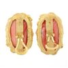 Image 6 : Large 14K Gold Oval Cabochon Coral w/ Diamond Textured Freeform Frame Earrings