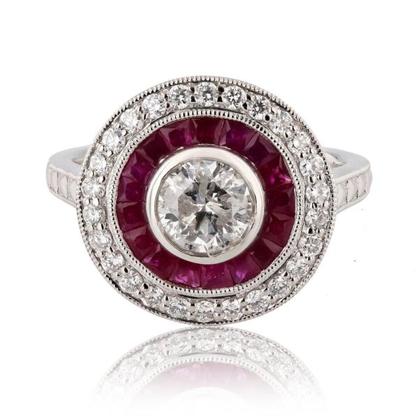 0.78 ctw Diamond and 1.00 ctw Ruby Platinum Ring (1.13 ctw Diamonds)