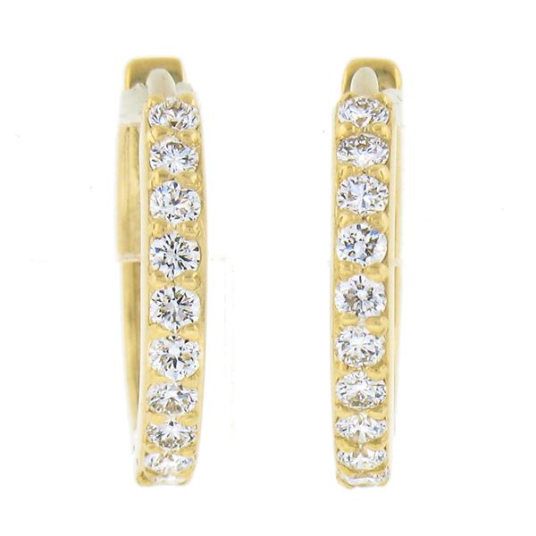 NEW 14k Yellow Gold 0.25 ctw Pave Round Diamond 12.2mm Petite Huggie Hoop Earrin