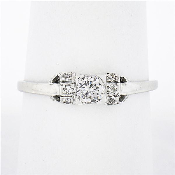 Antique Art Deco Platinum 0.32 ctw Cushiony Round Diamond Solitaire Petite Ring