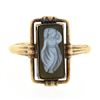 Image 4 : Antique 10k Gold Bezel Rectangular Carved Hard Stone w/ Open Frame Cameo Ring