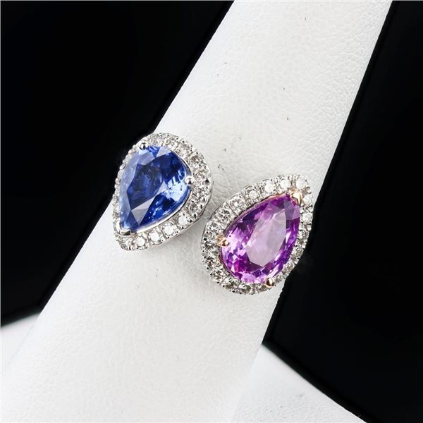 3.17 ctw Blue and Purple Sapphire and 0.45 ctw Diamond Platinum Ring (GIA CERTIF