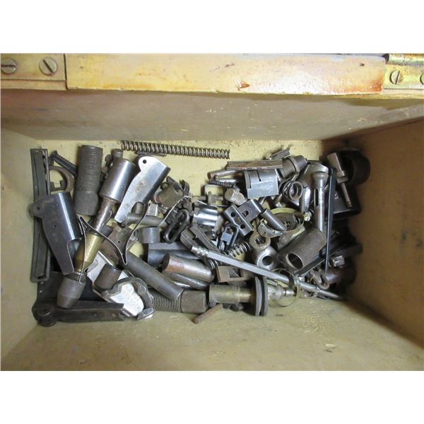 Lot of Misc. Gun Parts and Tools in Wood Box
