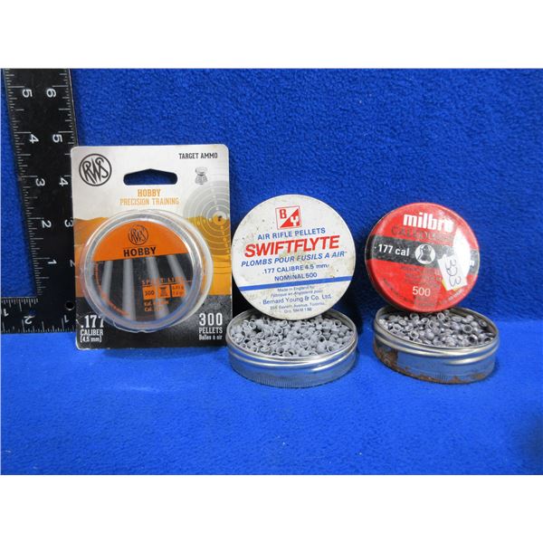 3 Tins of .177 Cal. Pellets - RWS, BY and Milbro