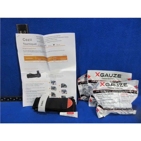 NEW - 3 XGauze Dressings, Tourniquet & Wound Seal