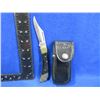 Image 1 : Folding Locking Blade Knife with Leather Sheath - 3" Blade