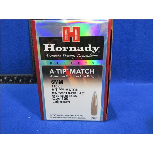 NEW - 6MM .243" 110gr A-Tip Match Hornady Bullets